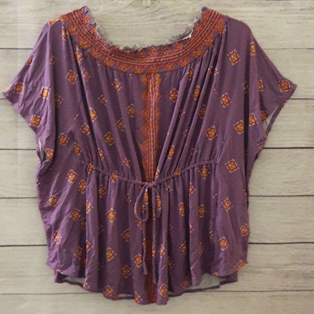 Colleen Lopez Off-The-Shoulder Smocked Neck Peplum Boho Top, Oversize L, NWOT - Picture 4 of 11